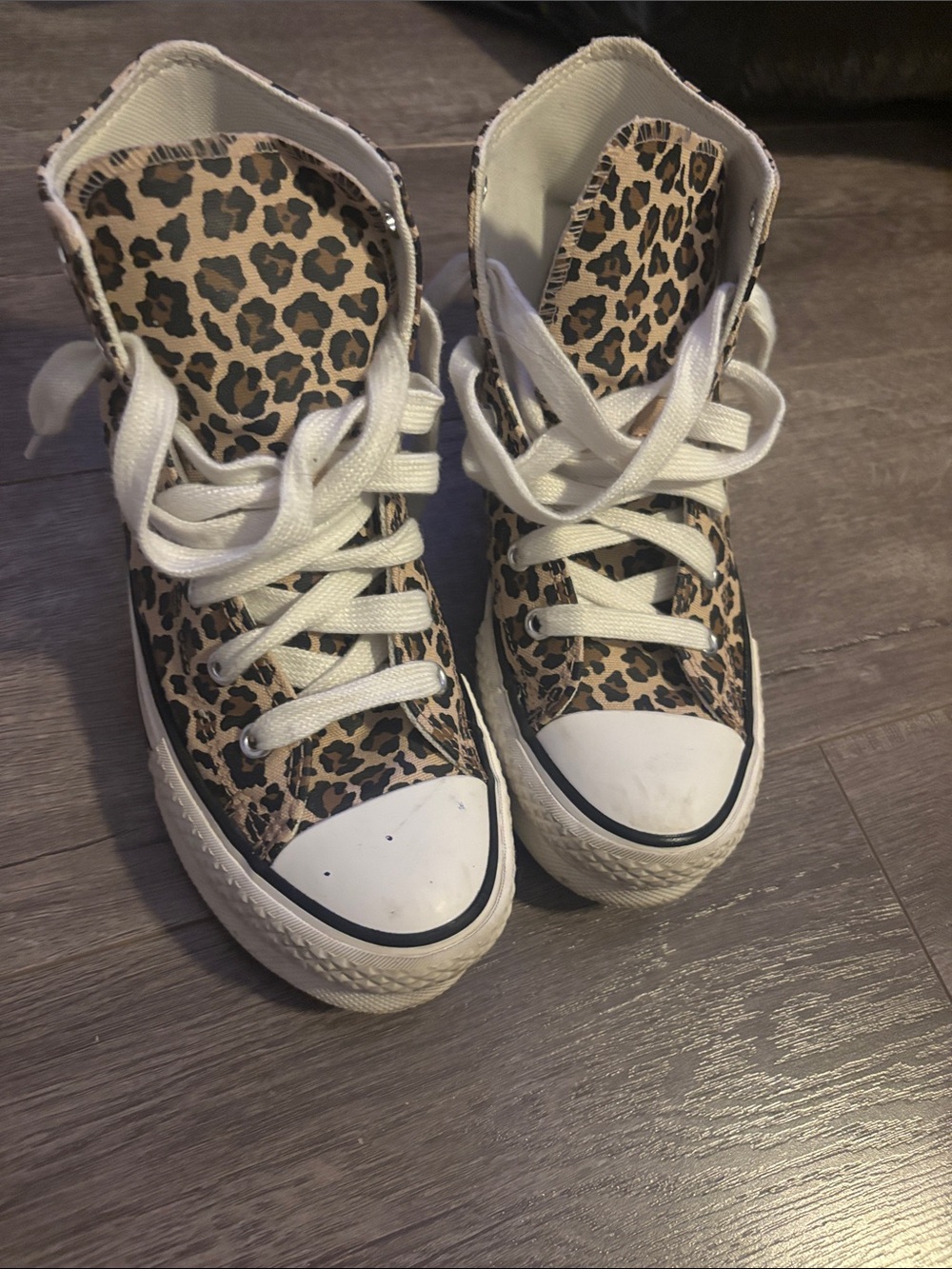 Converse Kids Leopard Print High-Top Sneakers in White and Brown